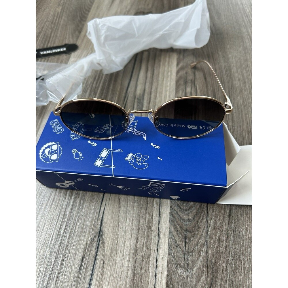 Vanlinker Retro Oval Polarized Gold Frame Sunglasses
